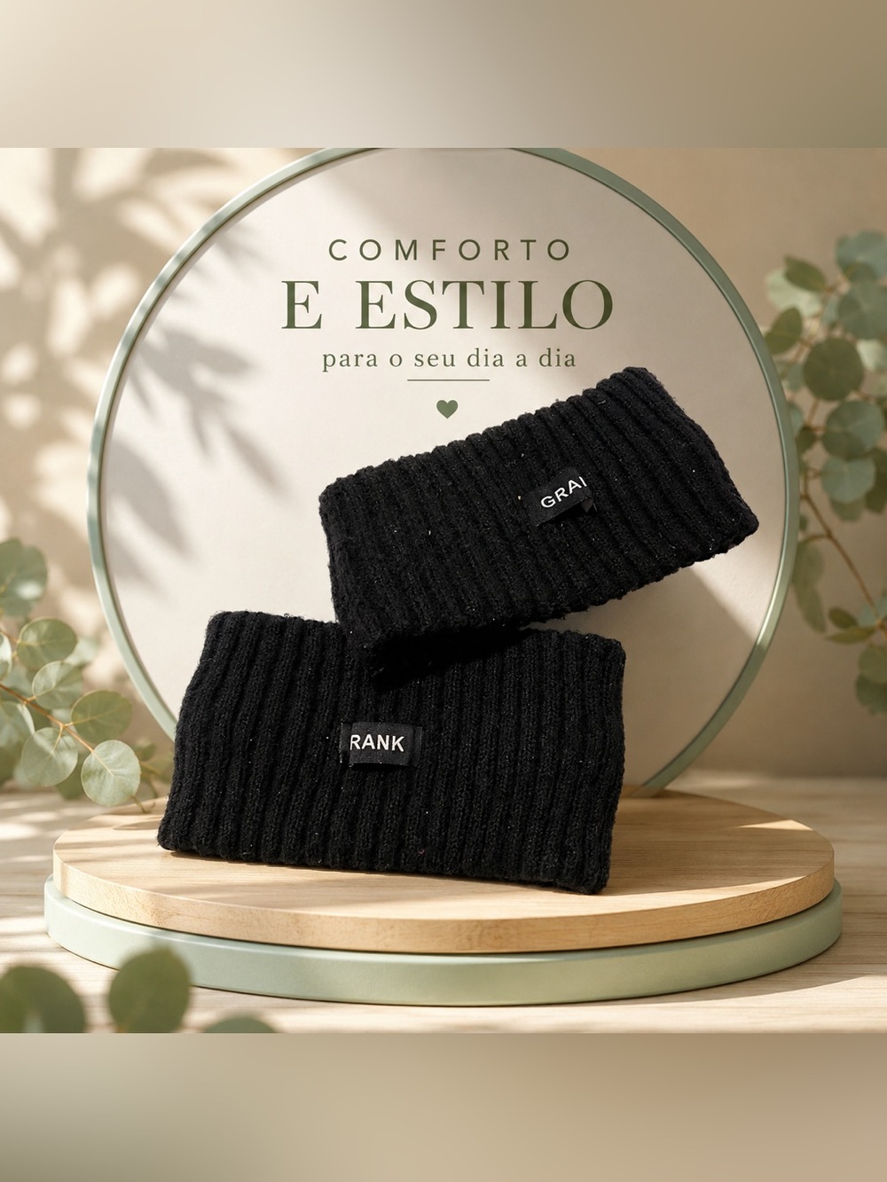 Black Ribbed Knit Ear Warmer Headband -